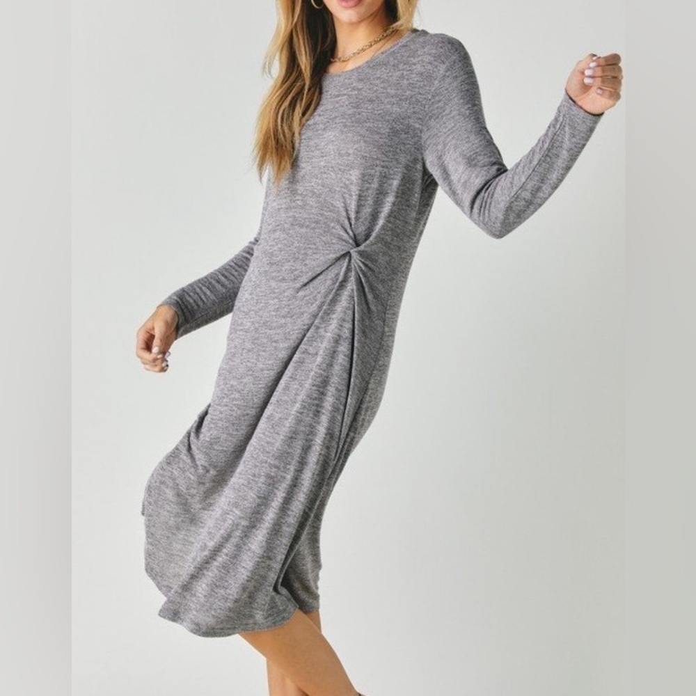 Twist Waist Knit Long Sleeve Dress